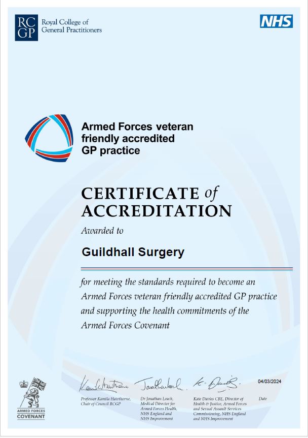 Armed Forces Veteran Friendly Accredited GP Practice